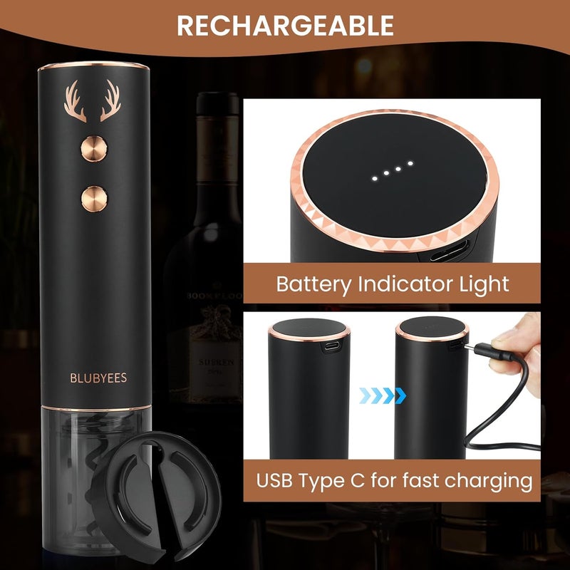 BLUBYEES 4-in-1 Rechargeable Electric Wine Opener Set - Automatic Corkscrew, Foil Cutter, Aerator Pourer, Vacuum Stopper - Wine Lovers Gifts for Women and Men - Image 3